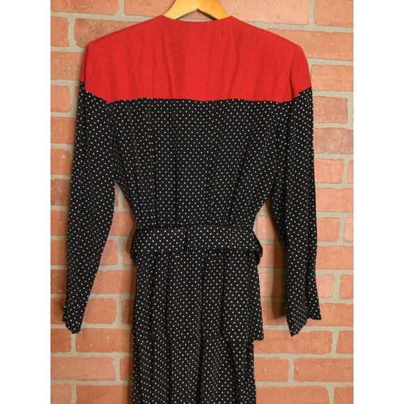 Vintage Stuart Alan Womens Polka Dots Belted Dress Long Sleeve Peplum Size 8 - Picture 5 of 7